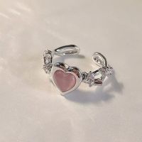 Romantic Cute Pink Heart Ring Korean Fashion Women Jewelry Adjustable Antioxidant Anillos Gift Accessories Free Shipping