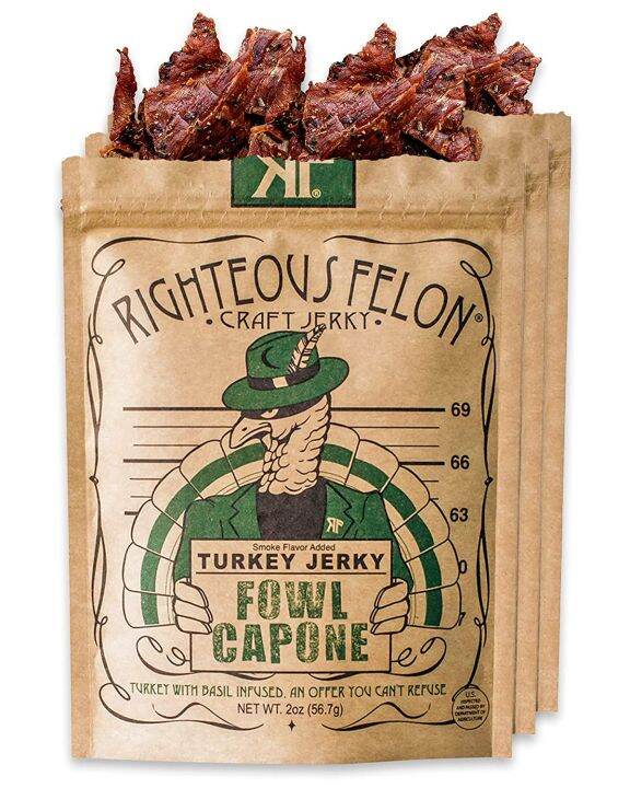 Righteous Felon Turkey Jerky Basil Infused All Natural, Hormone and