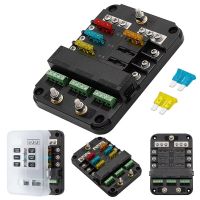 Car Boat Fuse Box Holder With 6 Ways ACC Control Blade Fuse Holder &amp; Warning Indicator 10V 24V Power Distribution Panel Board Fuses Accessories