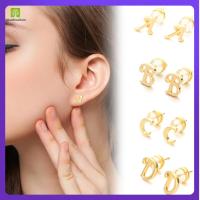 QIANHUAHOU แฟชั่น ผู้หญิง ผู้หญิง เครื่องประดับ AZ Ear Studs ต่างหูอักษรย่อ ชุบทอง 18K จดหมายสตั๊ด