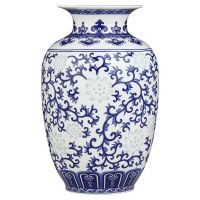 Jingdezhen แจกันเซรามิคตกแต่งลายข้าวแจกันจีนโบราณสีฟ้าและสีขาว