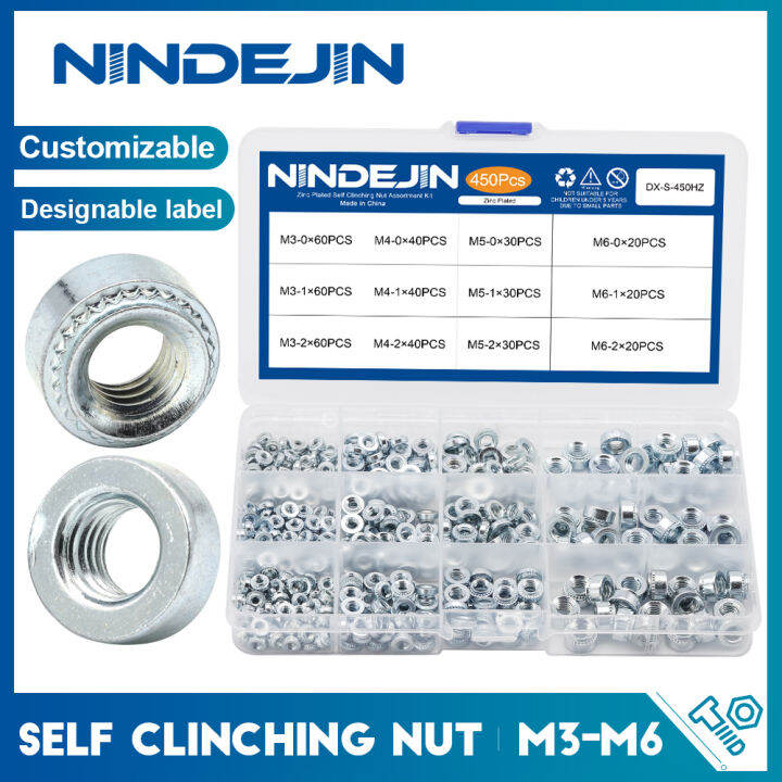 nindejin-450-ชิ้นตนเองกอดกันอ่อนนุช-s-ชุบสังกะสีเหล็กชุบสังกะสี-m3-m4-m5-m6-swage-อ่อนนุชกดพอดีอ่อนนุช-assortment-ชุดยึด