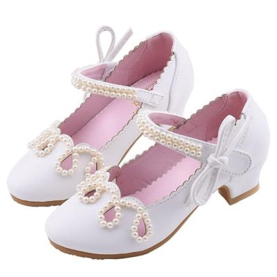 Princess Kids High Heels Shoes Kids Dress Party Leather Shoes Baby Girls Childrens White Shoes Enfants Wedding for Girl