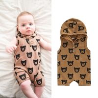 [COD] Boys short climbing summer 2022 new baby boy cartoon bear print one-piece sleeveless hooded