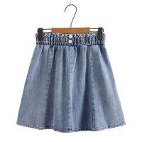 【มีไซส์ใหญ่】Plus Size XL-6XL Womens Elastic Waist Denim Skirts Solid Color A-line Female Knee Length Summer Skirts