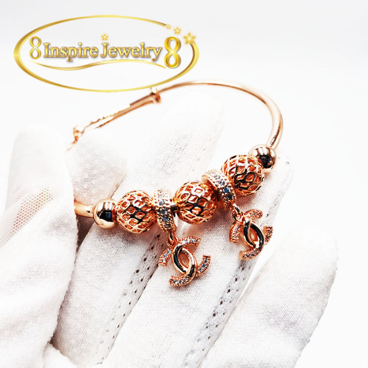 inspire-jewelry-กำไลงานแฟชั่นอินเทรน-ห้อยตุ้งติ้ง-ตัวเรือนหุ้มทองชมพู-ฟรีไซด์-พร้อมถุงกำมะหยี่