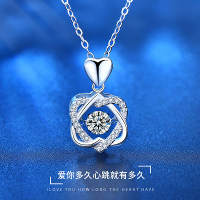 Live Supply 925 Sterling Silver Necklace Womens All-Match Pulsatile Heart Clavicle Necklace Silver Jewelry Moissanite Pendant Jewelry
