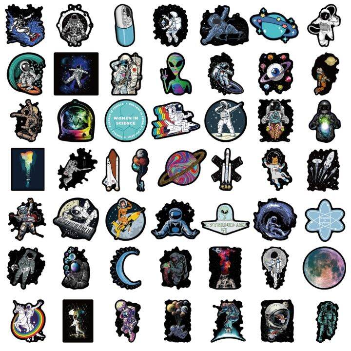 50pcs-outer-space-astronaut-graffiti-stickers-cartoon-diy-skateboard-fridge-motorcycle-luggage-pvc-waterproof-sticker-toy-stickers-labels