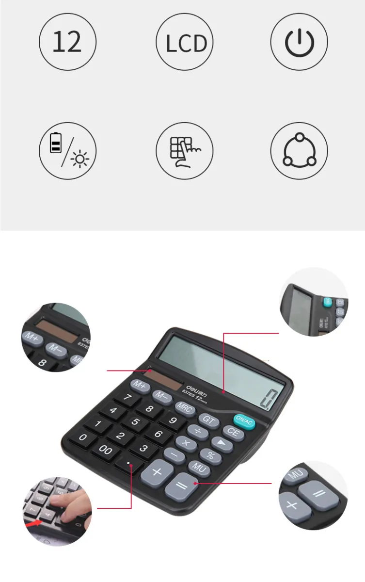 Deli 5pcs Commercial Calculator 12 Digital LCD Screen Business Calculating  Device Solar Energy Dual Power Office Calculator Wear-resistant Buttons  Abdicated Operation Automatic Turn Off Study Calculator Office Shop School Stationery  Supplies |