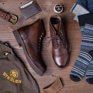 Giày Boots Cổ Cao Nam Iron Da Bê Nâu Đỏ Đế Khâu Mckay