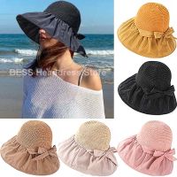 2023 Summer Foldable Wide Brim Hat Women Girls Straw Sun Hat Protect UV Beach Cap Travel Lace-up Caps Ventilation Bucket Hats