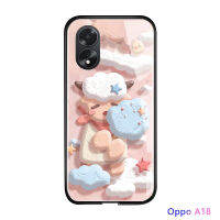 เคสใส่โทรศัพท์สำหรับ OPPO A38 A18เคสฝาหลังกระจกเทมเปอร์ลายการ์ตูนสุดหรูดีไซน์รูปแกะน่ารักแมวแพนด้าเคสมันวาว