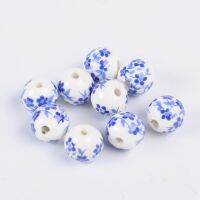 10pc Handmade Printed Porcelain Beads Round Dodger Blue 12mm Hole: 3mm