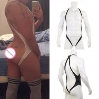 【คุณภาพสูง】บอดี้สูท ชุดชั้นในผู้ชายเซ็กซี่ Sexy Men Backless Bodysuit Transparent Lingerie Jumpsuit Strap