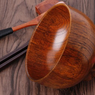 Natural Wooden Rice Soup Bowl Food Containter Kitchen Utensil Tableware
