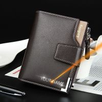 【CC】 Men Wallets Name Engraving Card Holders Fashion Short Purse Leather Male