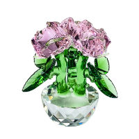 Pink Rose Flower Crystal Figurines Everlasting Flower Valentines Gifts Bouquet Flowers Sculpture Ornament Wedding Car Decor