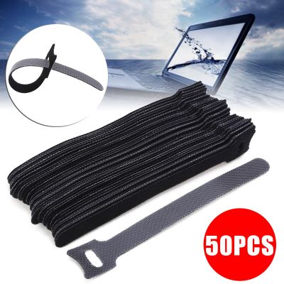 50pcs/lot Black Nylon Cable Cord Tie Strap Hook and Loop Sticky Backed Tape Winder Wire Tidy Organizer Cord Protector