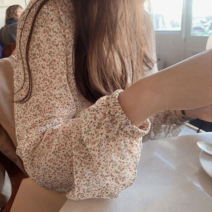เสื้อเบลาส์-แขนยาว-ลายดอกไม้เล็ก-แขนพอง-เสื้อผู้หญิง-kori-shop-126