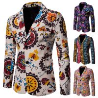 ZZOOI Autumn And Winter Coat Jacket Men Blazers Suits Causal Flower Suit Slim Fit Ethnic Floral Retro Dress Mens Blazer Masculino Coat