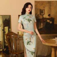 【LZ】■▨  Cheongsam de lótus feminino vestidos longos qipao vestido moderno oriental premium roupa tradicional chinesa verão 2022