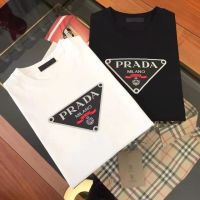 Prada ผ้าฝ้ายแขนสั้นคอกลมหลวมเสื้อยืดลำลอง