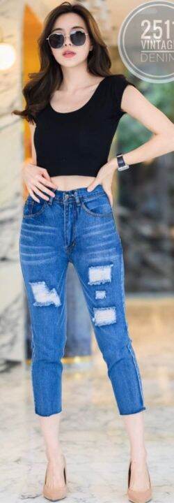 สินค้าใหม่-2511jeans-by-araya-กางเกงยีนส์-ผญ-กางเกงยีนส์ผู้หญิง-กางเกงยีนส์-กางเกงยีนส์เอวสูง-กางเกงยีนส์8ส่วน-ยีนส์เอวสูง-ผ้าไม่ยืด