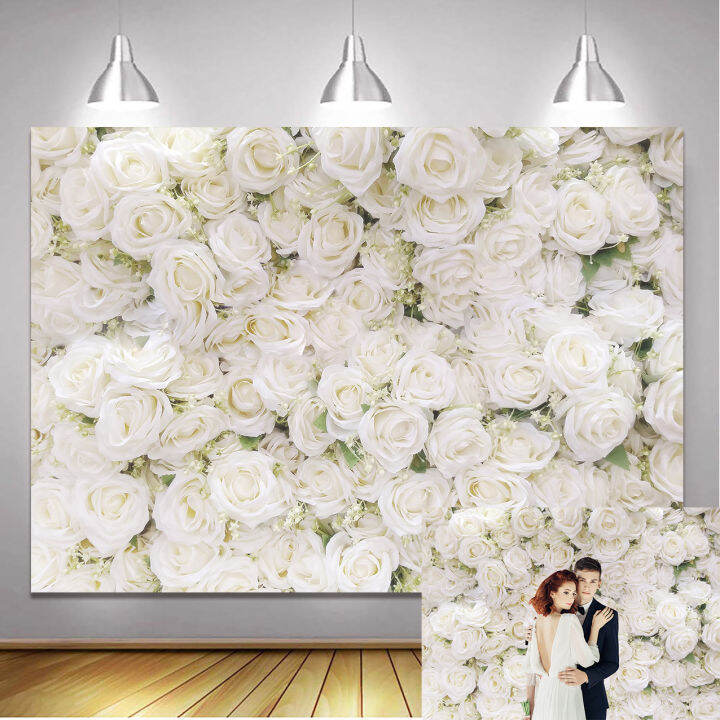 Romantic Beautiful White Rose Flower Backdrop Lawn Church Wedding 