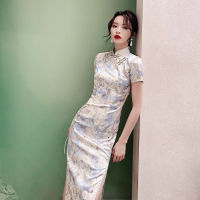 Joso 2022ใหม่สไตล์ย้อนยุคสไตล์จีนฝรั่งเศส Cheongsam ยาวดัดแปลงเด็กสาวแต่งตัวฤดูร้อน