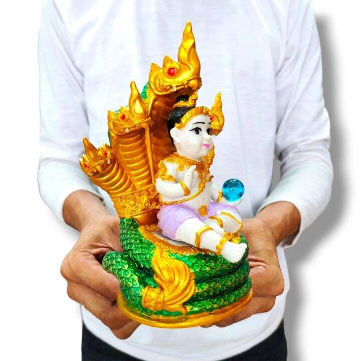 กุมารน้อยประทานพร-กุมารเทพนาคา-ประทับนั่งบัลลังก์นะคราช-งานแต่งสี-งานลิขสิทธิ์แท้-งานเรซิ่นหล่อตันทั้งองค์