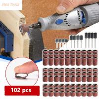 FANI 102pcs การขัดเงา ชุดกลองขัดทราย Mandrels ทราย แกะสลักลาย แถบขัดทราย ทนทานต่อการใช้งาน 1/2 3/8 1/2นิ้ว ทรายแหวนบิต โรตารี่เจาะเล็บ