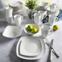 Gibson Home Everyday Square Expanded 40-Piece Dinnerware Set Dinnerware Set  White Dinner Plates