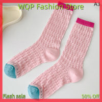 WQP Fashion Store ถุงเท้าคอตตอนสีลูกกวาดลำลองฉบับภาษาเกาหลี,ถุงเท้าเนื้อนิ่มสำหรับผู้หญิงแบบบางระบายอากาศได้ดีขนาดกลางถุงเท้าทรงท่อ