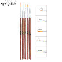 myyeah 5Pcs/Set of Brown Wooden Rod Drawing Pen Nail Art Rhinestone Acrylic Lining Brush French Line Stripe Pattern Drawing Pen Nail Tool