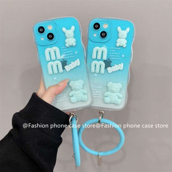 phone-case-เคส-vivo-v27-vivo-v27-pro-5g-เคสโทรศัพท์สีฟ้าไล่ระดับสีฟ้าลายการ์ตูนน่ารักตุ๊กตาหมี3มิติเคสนิ่มกันกระแทกพร้อม2023สร้อยข้อมือซิลิโคนที่ถอดอ