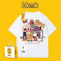 BKMK เสื้อยืดแขนลำลองขาสั้นสไตล์ยุโรปเสื้อสำหรับทั้งหญิงและชายดีไซน์ใหม่เซ้นส์นิชโอเวอร์ไซส์ใหญ่