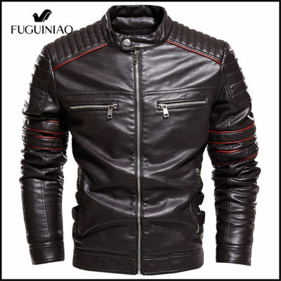FUGUINIAO Men S Retro Biker Jacket 2022 New Biker Fashion Street Men Fur Lined Warm Slim Fit
