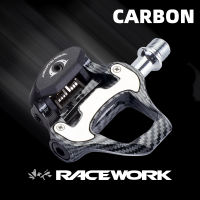 RACEWORK จักรยานเสือหมอบแป้นเหยียบคาร์บอนไฟเบอร์น้ำหนักเบามากคาร์บอนไฟเบอร์อลูมิเนียมล็อคด้วยตนเองแบริ่ง R550แป้นเหยียบพร้อมตัวล็อค SPD