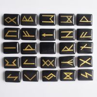 Wholesale 25pcslot Natural black onyx Viking Runes Amulet Set Reiki Healing Crystals Divination Tumbled rectangle Stones free