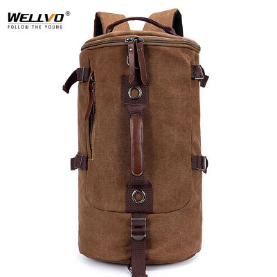 Men Brown Backpack Canvas Travel Bag Large Capacity Luggage Backpacks Male Casual Shoulder Bags Rucksack Belt Mochila XA759C