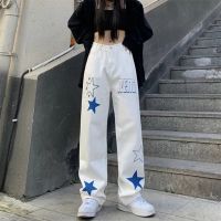 Hot sell Women Streetwear Cartoon Print Pocket Denim Straight Pants Loose Lady Gothic Street Long Jeans Autumn Korean Fashion Clothes