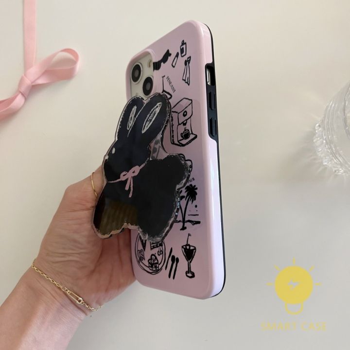 for-เคสไอโฟน-14-pro-max-cute-rabbit-pop-grip-chain-detachable-border-two-piece-เคส-phone-case-for-iphone-14-pro-max-plus-13-12-mini-11-for-เคสไอโฟน11-ins-korean-style-retro-classic-couple-shockproof-p