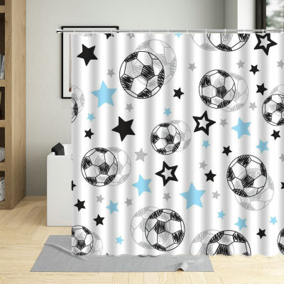 Football Sports Pattern Shower Curtain Cartoons Waterproof Fabric Bath Curtains Bathroom Decor Bathtub Screens With 12 Hooks