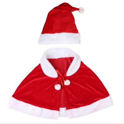 [Cos imitation] Kids Christmas Mrs Santa Hat ผ้าคลุมไหล่กำมะหยี่สีแดงเสื้อคลุมซานตาคลอสสำหรับเด็กผู้หญิง