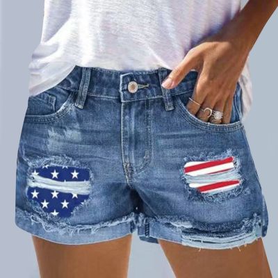 2023 New Summer Women High Waist Ripped Straight Jeans Shorts Casual Female Loose Fit Blue Distressed Denim Shorts Streetwear