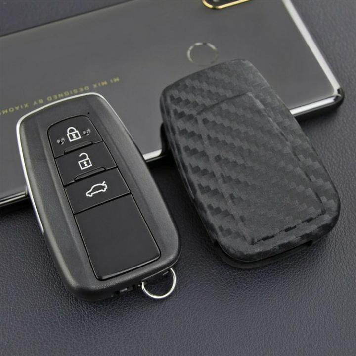 carbon-fiber-car-key-cover-case-shell-for-highland-coralla-hilux-fortuner-landcruiser-crown-keychains-key-case-accessories-competent