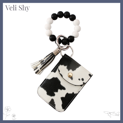 Veli Shy พวงกุญแจสร้อยข้อมือลูกปัดคล้องข้อมือซิลิโคน,เคสหนังกำไลข้อมือพู่ห้อยสำหรับกระเป๋าเก็บบัตร