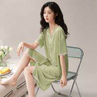 --SY23726○ silk ghtdress womens short-sed summer fashn sol- jamas simple summer m-length jama dress 23 new