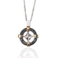 Moocare Black Inlaid Rose Gold Star Compass Hollowed Out Round Stainless Steel Pendant Necklace