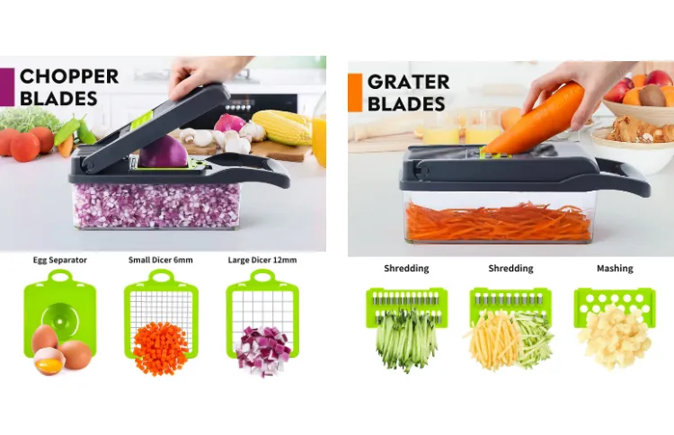 1Set Kitchen Vegetable Garlic Chopper Pro BPA Free Fruit Vegetable Chopper  Onion Cutter Slicer Dicer With 4 Blade Clean Brush